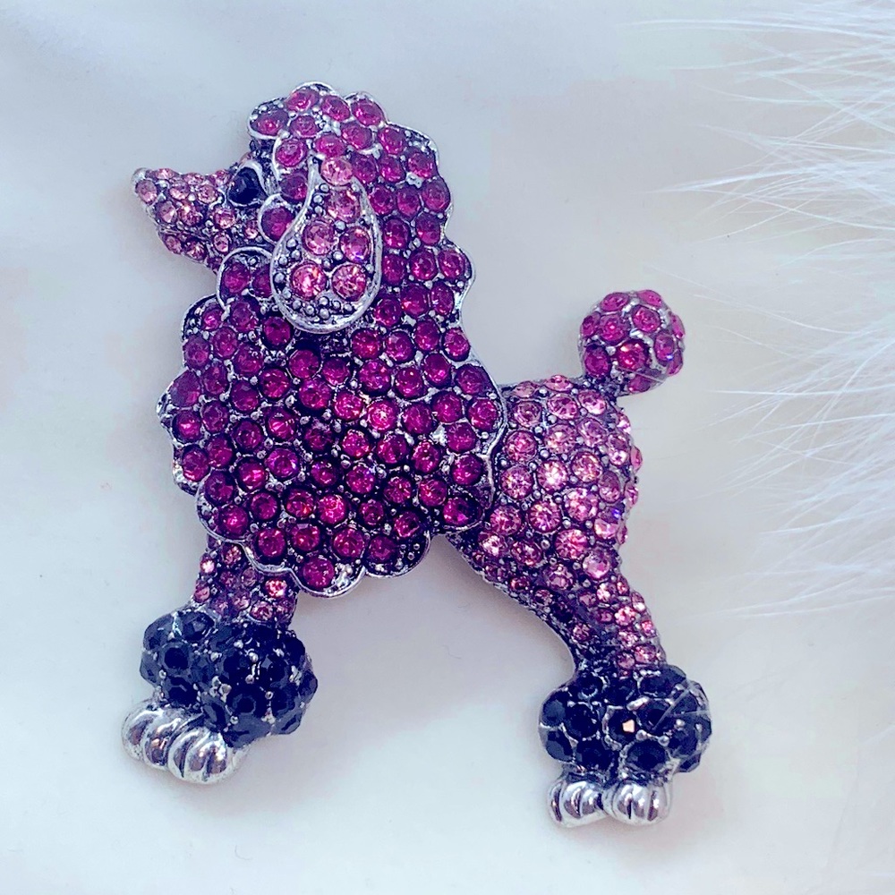 Rhinestone Pink Poodle Brooch